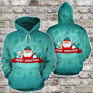 Santa claus snowman and penguin christmas hoodie
